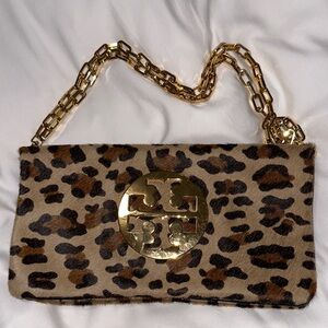 Leopard Print Clutch with Gold Chain